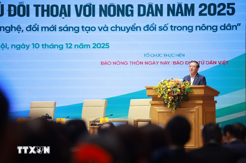 Chủ tịch Trung ương Hội Nông dân Việt Nam Lương Quốc Đoàn phát biểu khai mạc Hội nghị. (Ảnh: Dương Giang/TTXVN)