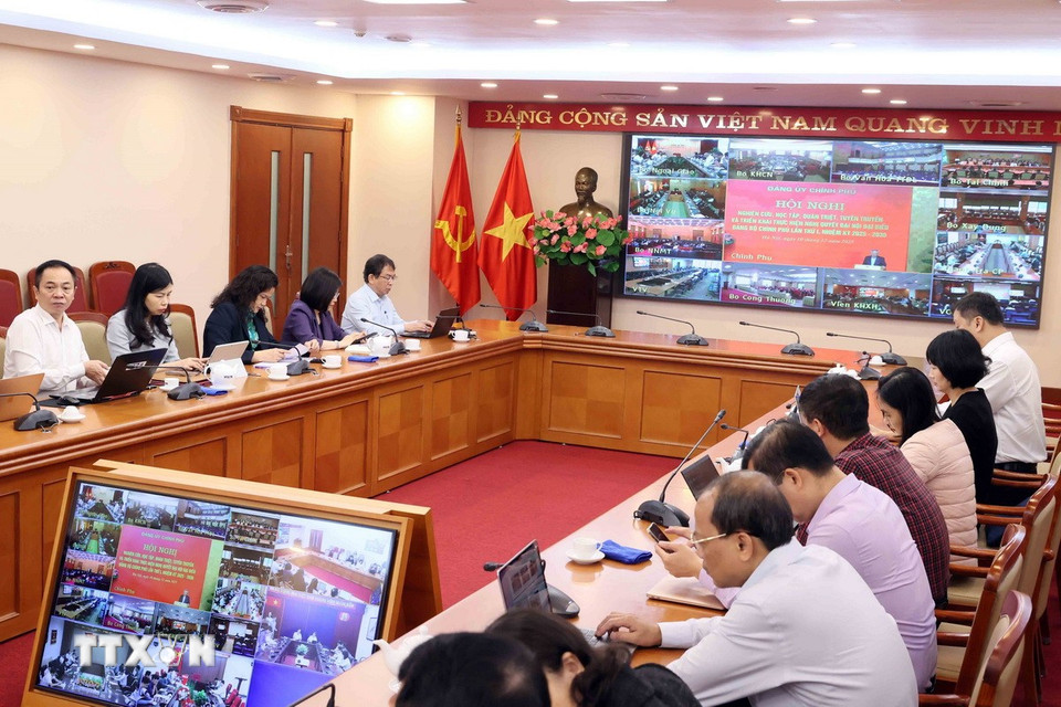 Đảng ủy Thông tấn xã Việt Nam tham dự hội nghị nghiên cứu, học tập, quán triệt, tuyên truyền và triển khai thực hiện Nghị quyết Đại hội đại biểu Đảng bộ Chính phủ lần I tại số 5 Lý Thường Kiệt, Hà Nội. (Nguồn: TTXVN)