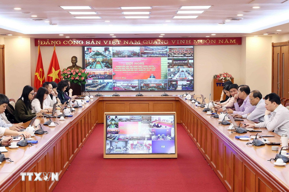 Đảng ủy Thông tấn xã Việt Nam tham dự hội nghị nghiên cứu, học tập, quán triệt, tuyên truyền và triển khai thực hiện Nghị quyết Đại hội đại biểu Đảng bộ Chính phủ lần I tại số 5 Lý Thường Kiệt, Hà Nội. (Nguồn: TTXVN)