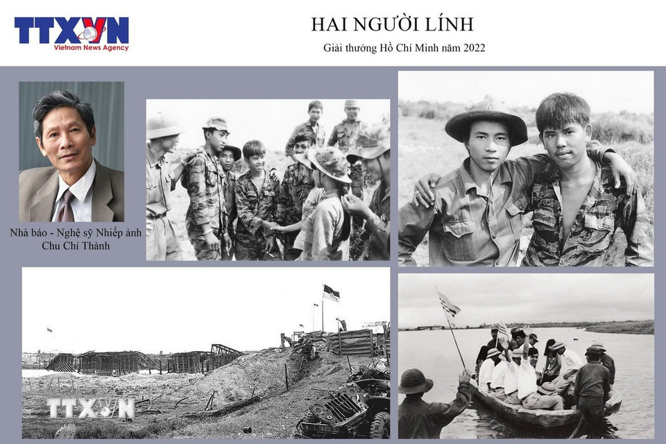 Tác giả Chu Chí Thành vinh dự được nhận cả 2 Giải thưởng Hồ Chí Minh và Giải thưởng Nhà nước về Văn học Nghệ thuật. Trong ảnh: Bộ ảnh “Hai người lính” nhận giải thưởng Hồ Chí Minh năm 2022. (Ảnh: TTXVN)