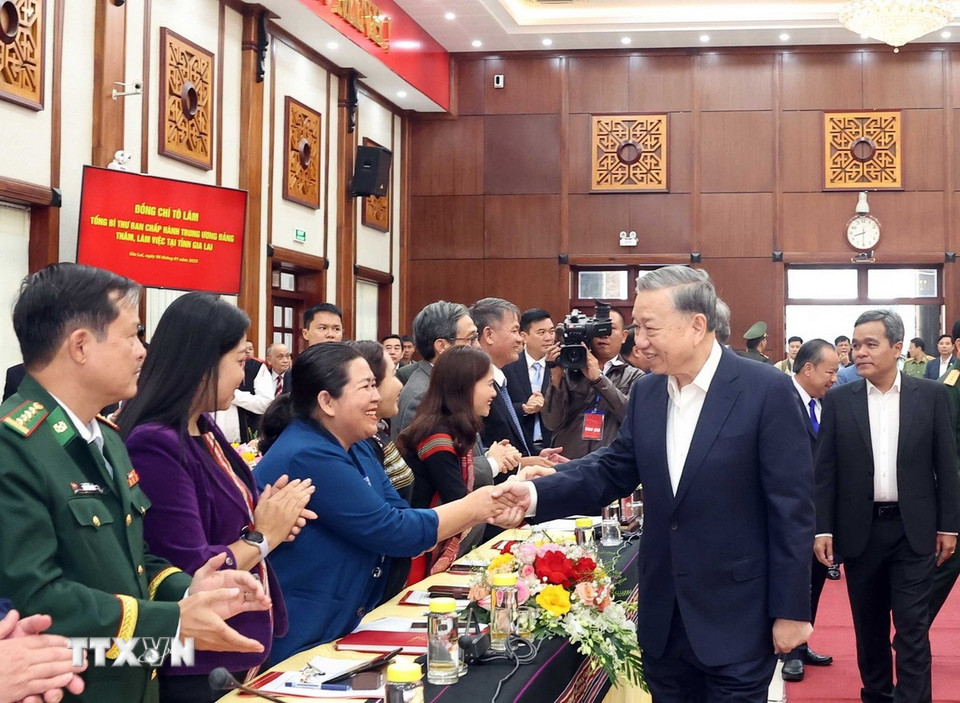 Tổng Bí thư Tô Lâm và các đại biểu. (Ảnh: Thống Nhất/TTXVN)