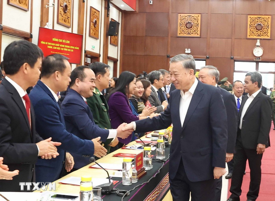 Tổng Bí thư Tô Lâm và các đại biểu. (Ảnh: Thống Nhất/ TTXVN)