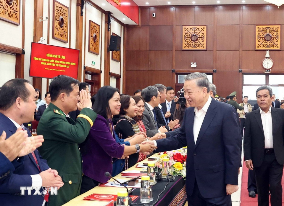 Tổng Bí thư Tô Lâm và các đại biểu. (Ảnh: Thống Nhất/TTXVN)