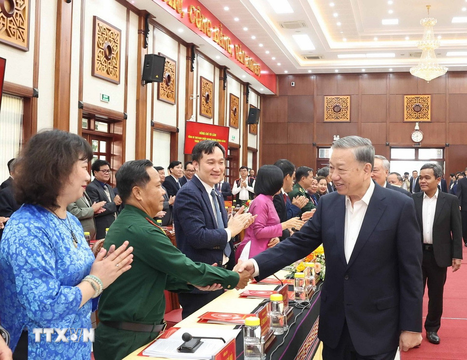 Tổng Bí thư Tô Lâm và các đại biểu. (Ảnh: Thống Nhất/ TTXVN)