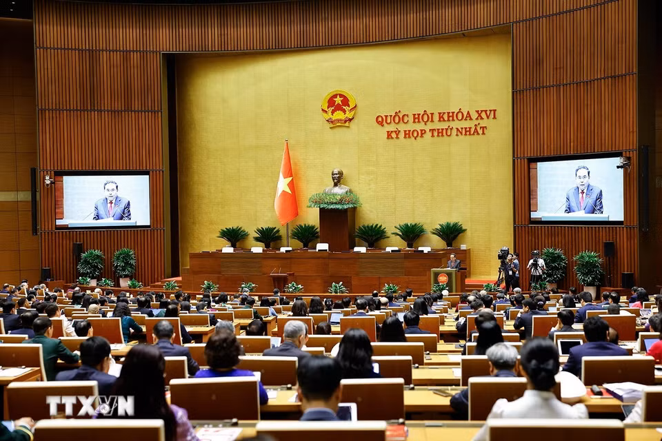 Đồng chí Trần Thanh Mẫn, Chủ tịch Quốc hội khóa XV phát biểu khai mạc Kỳ họp thứ nhất, Quốc hội khóa XVI. (Ảnh: Doãn Tấn/TTXVN)
