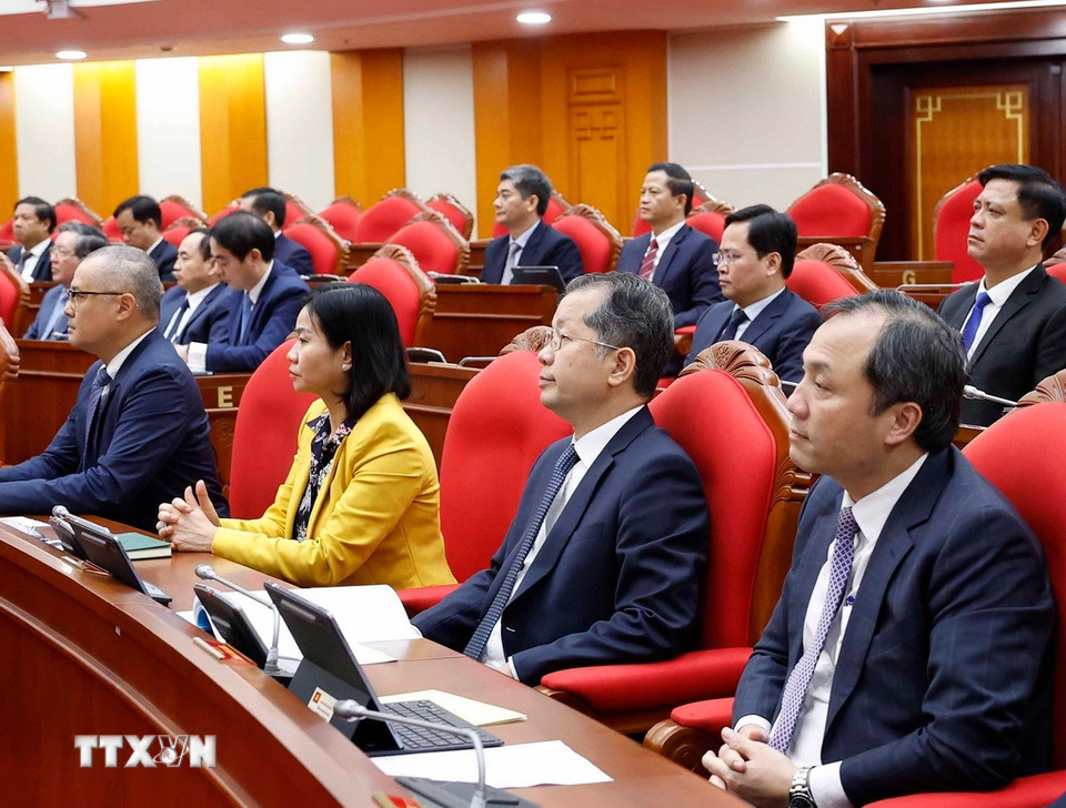 Các đại biểu dự phiên bế mạc Hội nghị lần thứ 14 Ban Chấp hành Trung ương Đảng khóa XIII. (Ảnh: Thống Nhất/TTXVN)