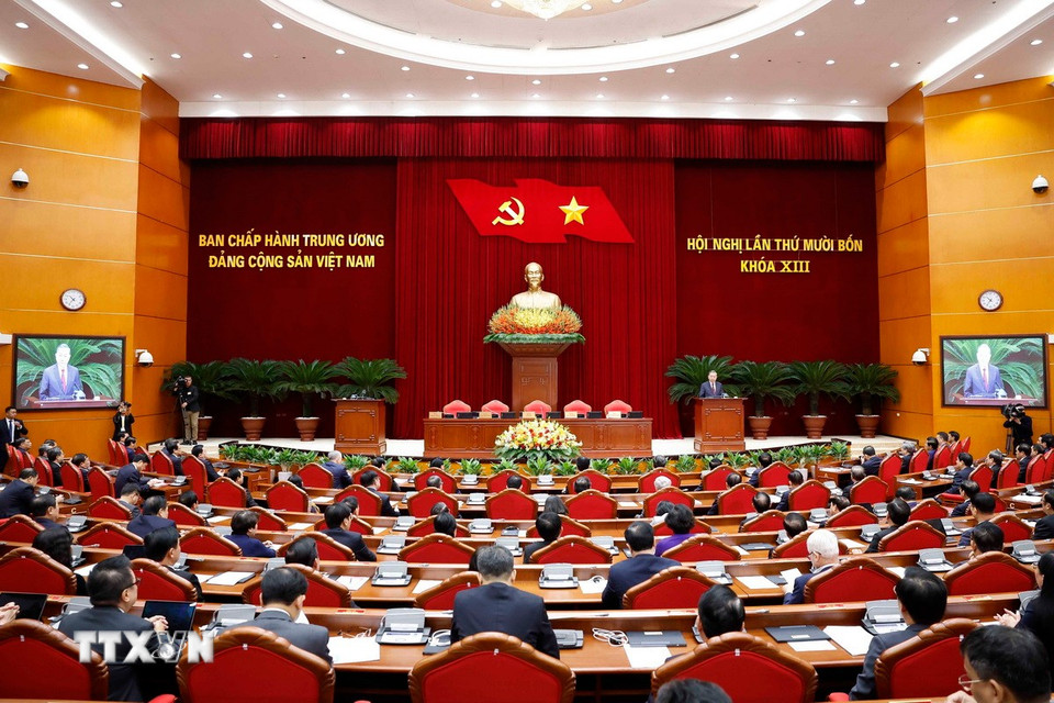 Phiên bế mạc Hội nghị lần thứ 14 Ban Chấp hành Trung ương Đảng khóa XIII. (Ảnh: Thống Nhất/TTXVN)