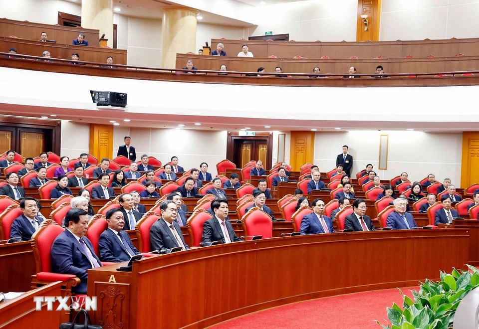 Các đại biểu dự phiên bế mạc Hội nghị lần thứ 14 Ban Chấp hành Trung ương Đảng khóa XIII. (Ảnh: Thống Nhất/TTXVN)