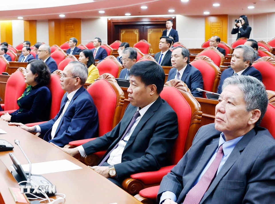 Các đại biểu dự phiên bế mạc Hội nghị lần thứ 14 Ban Chấp hành Trung ương Đảng khóa XIII. (Ảnh: Thống Nhất/TTXVN)