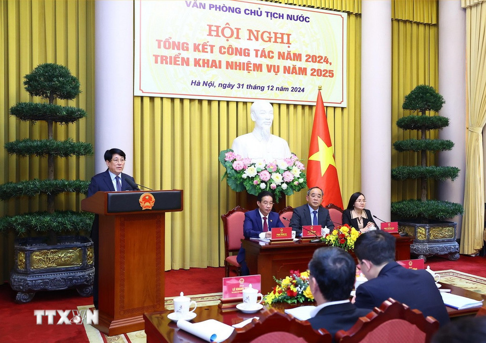 Chủ tịch nước Lương Cường phát biểu chỉ đạo. (Ảnh: Lâm Khánh/TTXVN)