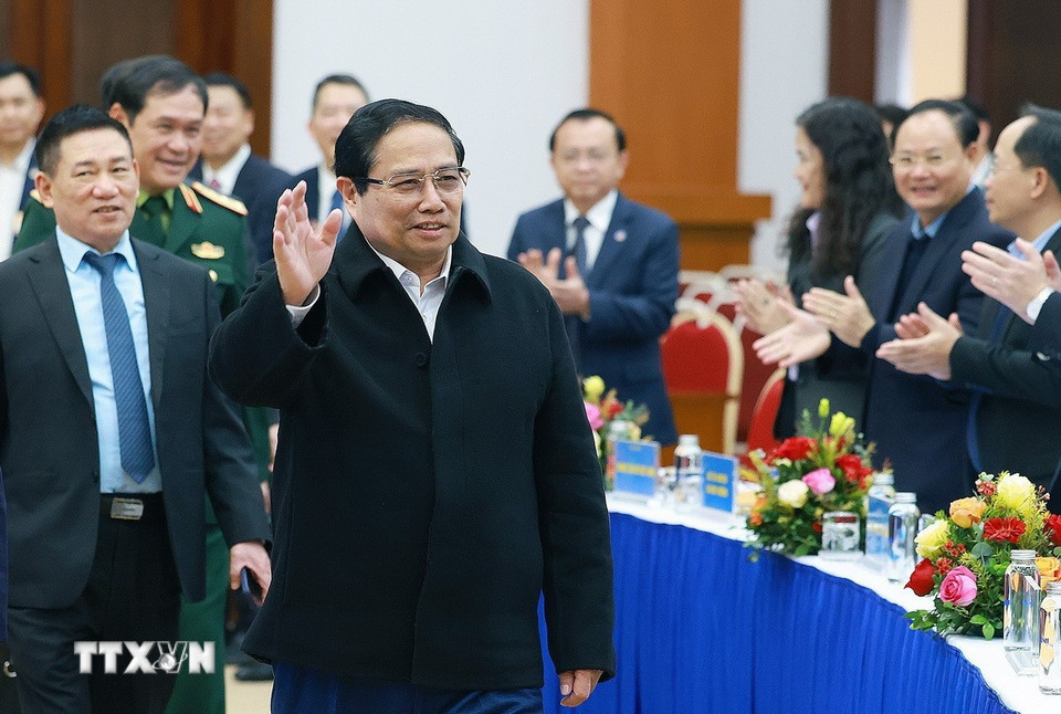 Thủ tướng Phạm Minh Chính dự hội nghị triển khai nhiệm vụ ngành tài chính năm 2025. (Ảnh: Dương Giang/TTXVN)