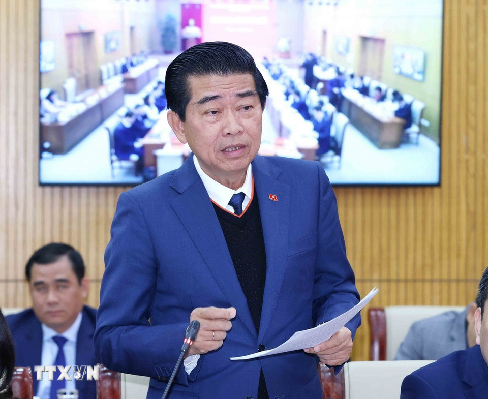 Đồng chí Võ Văn Dũng, Ủy viên Trung ương Đảng, Phó Trưởng Ban Thường trực Ban Nội chính Trung ương, Ủy viên Ban Chấp hành Đảng bộ các cơ quan Đảng Trung ương nhiệm kỳ 2020-2025 phát biểu tại hội nghị. (Ảnh: Phương Hoa/TTXVN)