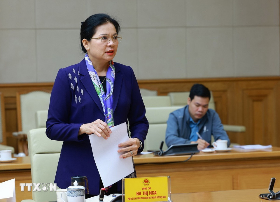 Phó Chủ tịch Ủy ban Trung ương Mặt trận Tổ quốc Việt Nam Hà Thị Nga phát biểu. (Ảnh: Dương Giang/TTXVN)