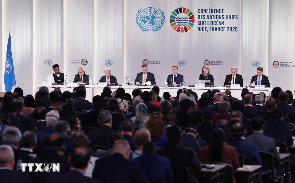 Phiên khai mạc Hội nghị Đại dương Liên hợp quốc lần thứ 3 (UNOC 3) tại thành phố Nice, Cộng hòa Pháp. (Ảnh: Dương Giang/TTXVN)