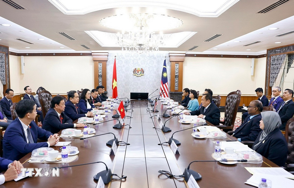 Chủ tịch Quốc hội Trần Thanh Mẫn hội đàm với Chủ tịch Thượng viện Malaysia Dato' Awang Bemee Awang Ali Basah. (Ảnh: Doãn Tấn/TTXVN)