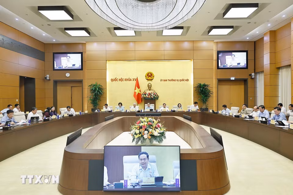 Chủ tịch Quốc hội Trần Thanh Mẫn chủ trì cuộc họp với các cơ quan của Quốc hội về sơ kết công tác 6 tháng đầu năm 2026. (Ảnh: Doãn Tấn/ TTXVN)