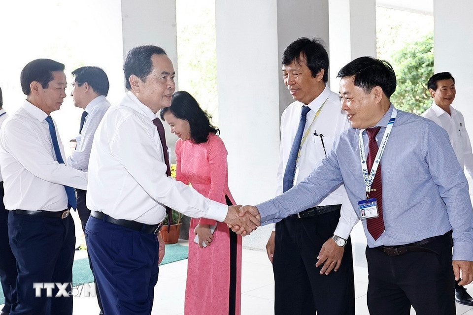 Chủ tịch Quốc hội Trần Thanh Mẫn với cán bộ, giảng viên Trường Đại học Cần Thơ. (Ảnh: Doãn Tấn/TTXVN)