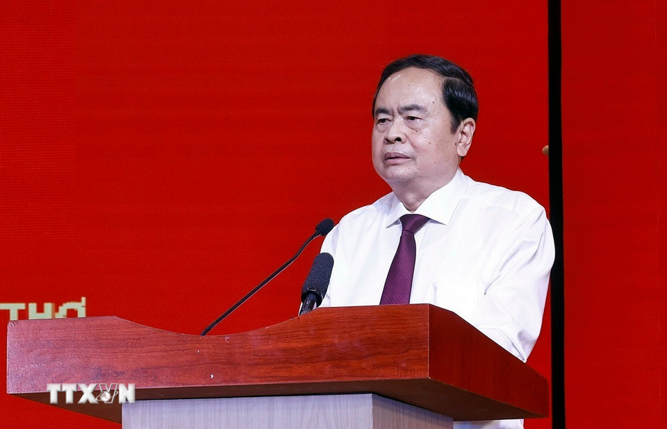 Chủ tịch Quốc hội Trần Thanh Mẫn phát biểu tại Đại học Nam Cần Thơ. (Ảnh: Doãn Tấn/TTXVN)