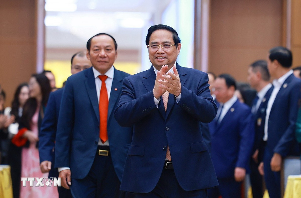 Thủ tướng Phạm Minh Chính đến dự Hội nghị toàn quốc triển khai nhiệm vụ năm 2026 của Ngành Văn hóa, Thể thao và Du lịch. (Ảnh: Dương Giang/TTXVN)