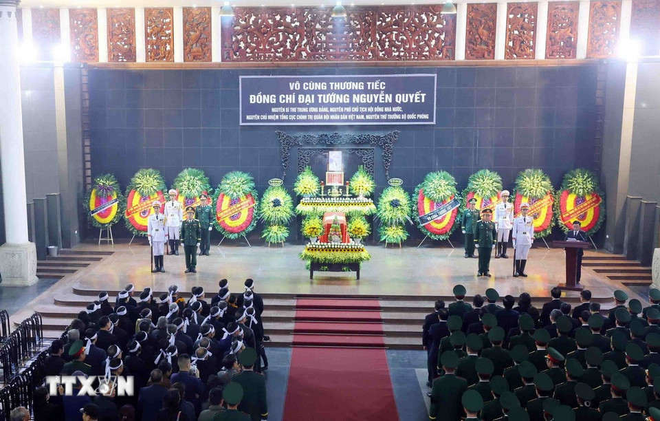 Quang cảnh lễ truy điệu Đại tướng Nguyễn Quyết. (Ảnh: Phạm Kiên/TTXVN)