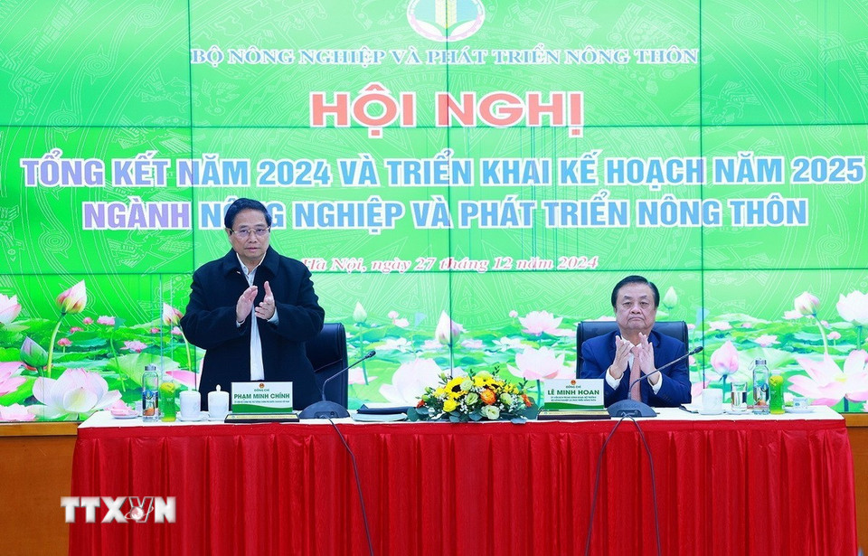 Thủ tướng Phạm Minh Chính dự Hội nghị triển khai nhiệm vụ ngành nông nghiệp. (Ảnh: Dương Giang/TTXVN)