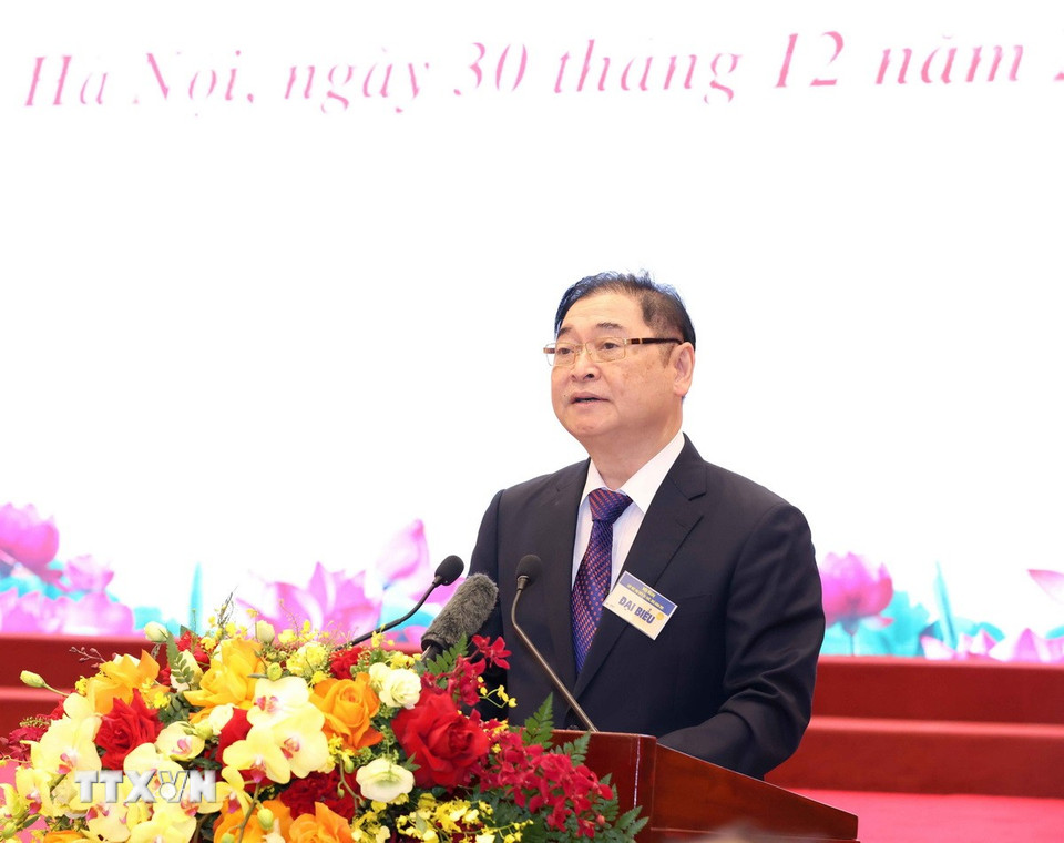 Đồng chí Phan Xuân Dũng, Chủ tịch Liên hiệp các Hội Khoa học và Kỹ thuật Việt Nam phát biểu tại hội nghị. (Ảnh: Phương Hoa/TTXVN)