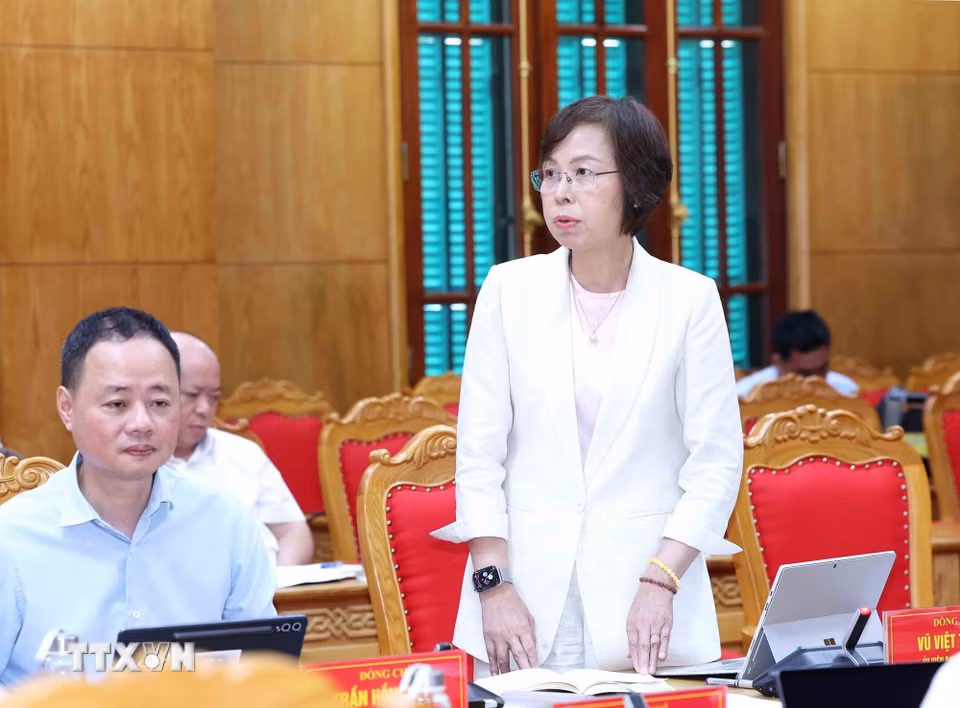 Đồng chí Vũ Việt Trang, Bí thư Đảng ủy, Tổng Giám đốc Thông tấn xã Việt Nam phát biểu tại hội nghị. (Ảnh: Phương Hoa/TTXVN)