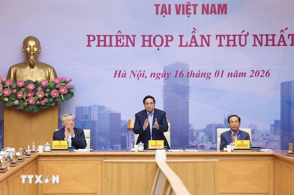 Thủ tướng Phạm Minh Chính chủ trì phiên họp thứ nhất của Ban Chỉ đạo về Trung tâm tài chính quốc tế tại Việt Nam. (Ảnh: Dương Giang/TTXVN)