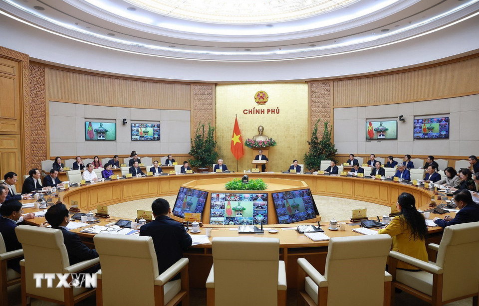 Phiên họp Chính phủ Thường kỳ tháng 1 năm 2026 trực tuyến với các địa phương. (Ảnh: Dương Giang/TTXVN)