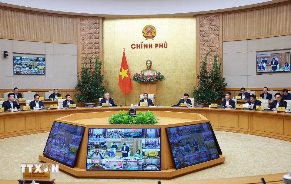 Thủ tướng Phạm Minh Chính chủ trì Phiên họp Chính phủ Thường kỳ tháng 1 năm 2026 trực tuyến với các địa phương. (Ảnh: Dương Giang/TTXVN)