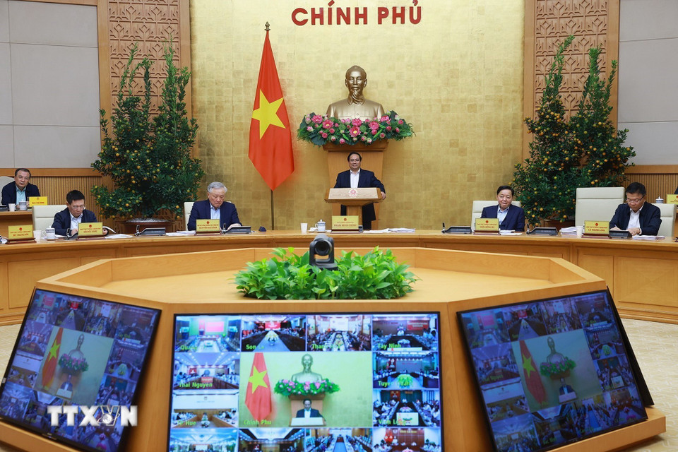 Thủ tướng Phạm Minh Chính chủ trì Phiên họp Chính phủ Thường kỳ tháng 1 năm 2026 trực tuyến với các địa phương. (Ảnh: Dương Giang/TTXVN)