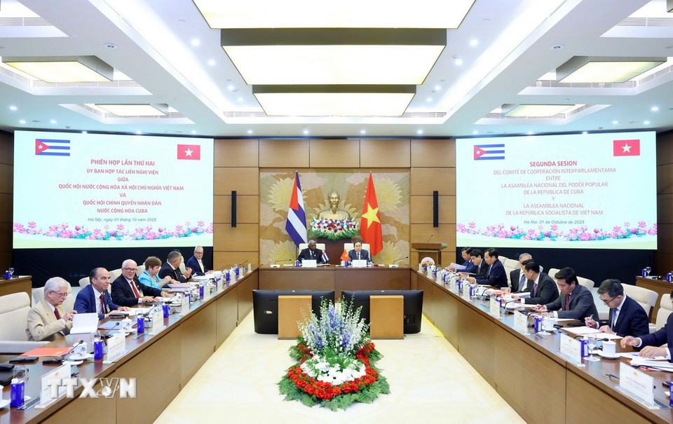 Quang cảnh Phiên họp lần thứ hai Ủy ban hợp tác liên Nghị viện giữa Quốc hội Việt Nam và Quốc hội Cuba. (Ảnh: Phạm Kiên/TTXVN)