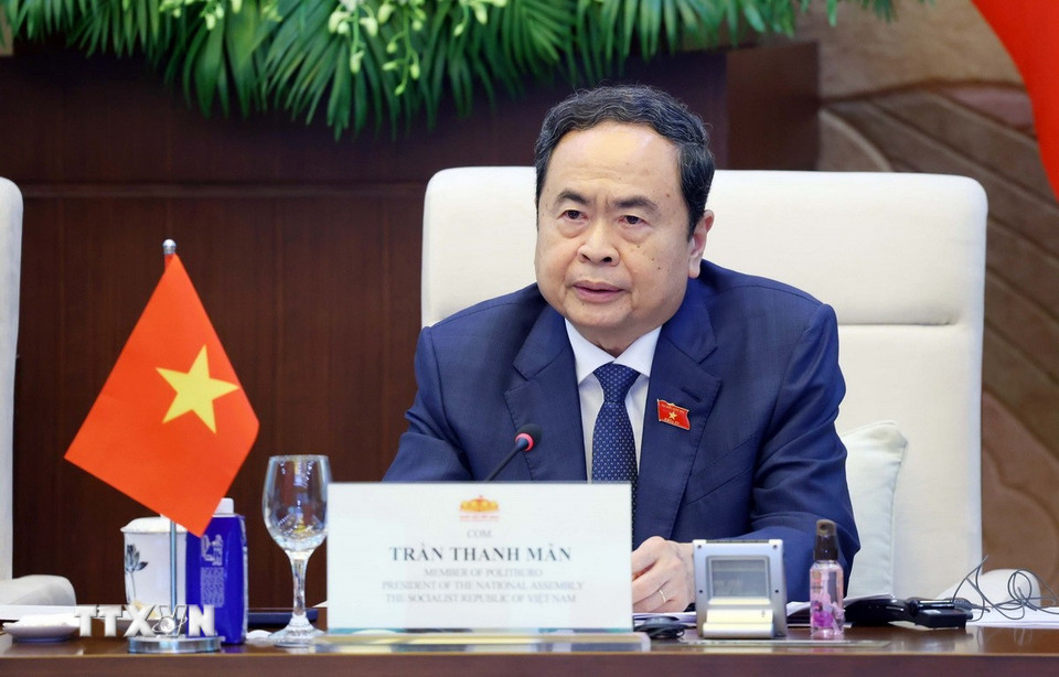 Chủ tịch Quốc hội Trần Thanh Mẫn phát biểu. (Ảnh: Phạm Kiên/TTXVN)