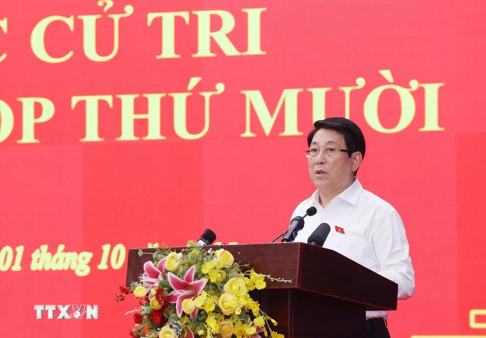 Chủ tịch nước Lương Cường phát biểu. (Ảnh: Lâm Khánh/TTXVN)