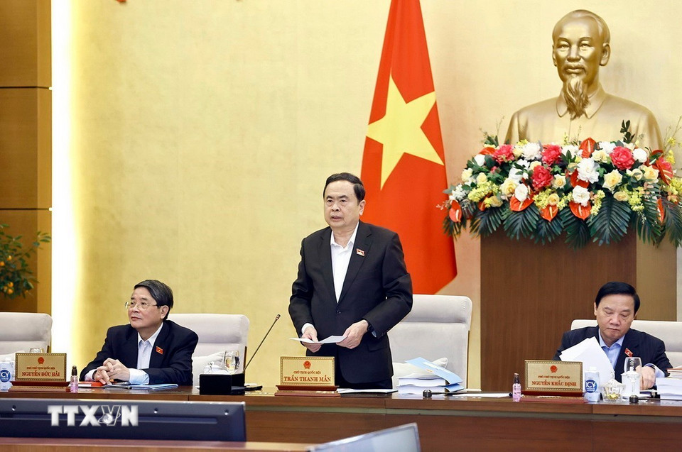 Chủ tịch Quốc hội Trần Thanh Mẫn phát biểu khai mạc phiên họp. (Ảnh: Doãn Tấn/ TTXVN)