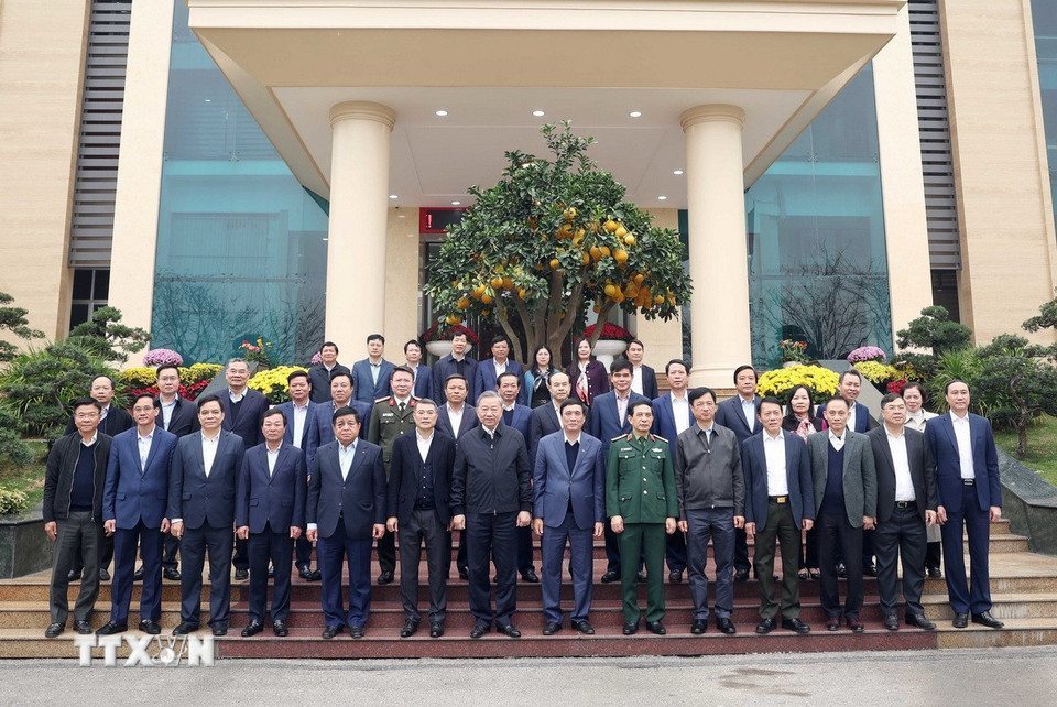 Tổng Bí thư Tô Lâm chúc Tết Đảng bộ, chính quyền và nhân dân tỉnh Phú Thọ. (Ảnh: Thống Nhất/TTXVN)