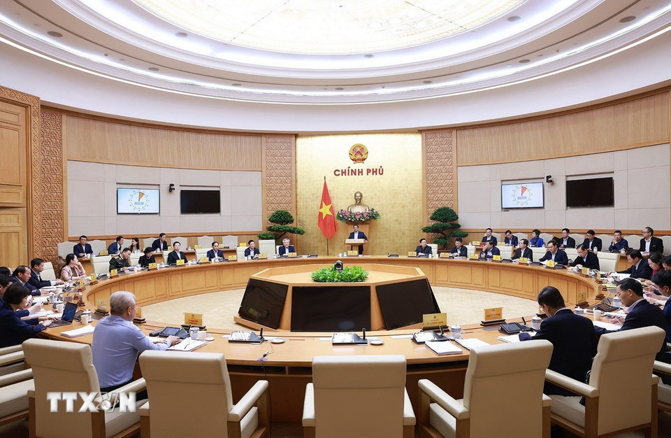 Phiên họp Chính phủ chuyên đề về Trung tâm Tài chính quốc tế tại Việt Nam. (Ảnh: Dương Giang/TTXVN)