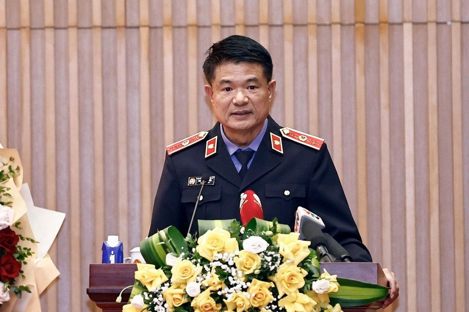 Viện trưởng Viện Kiểm sát Nhân dân Tối cao Nguyễn Huy Tiến phát biểu. (Ảnh: Doãn Tấn/TTXVN)