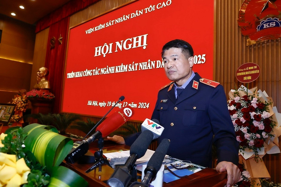 Viện trưởng Viện Kiểm sát Nhân dân Tối cao Nguyễn Huy Tiến phát biểu. (Ảnh: Doãn Tấn/TTXVN)