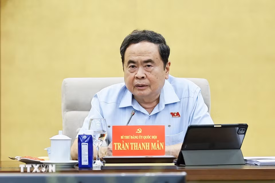 Ủy viên Bộ Chính trị, Bí thư Đảng ủy Quốc hội, Chủ tịch Quốc hội Trần Thanh Mẫn phát biểu. (Ảnh: Doãn Tấn/ TTXVN)