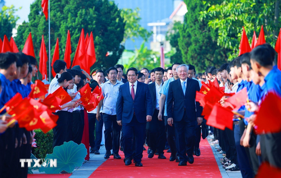 Thủ tướng Phạm Minh Chính đến dự Lễ kỷ niệm 120 năm Ngày sinh Thủ tướng Phạm Văn Đồng. (Ảnh: Dương Giang/TTXVN)