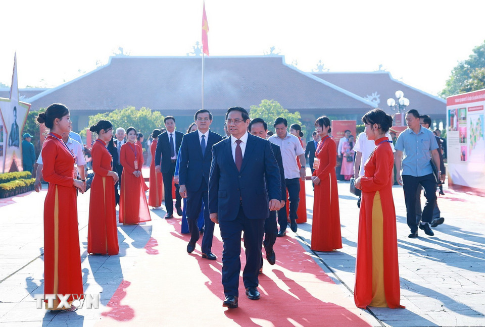 Thủ tướng Phạm Minh Chính đến dự Lễ kỷ niệm 120 năm Ngày sinh Thủ tướng Phạm Văn Đồng. (Ảnh: Dương Giang/TTXVN)