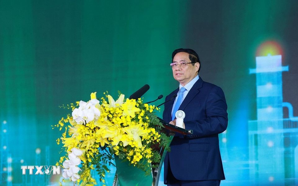 Thủ tướng Phạm Minh Chính phát biểu tại Lễ khánh thành Nhà máy Điện khí LNG Nhơn Trạch 3 và 4. (Ảnh: Dương Giang/TTXVN)