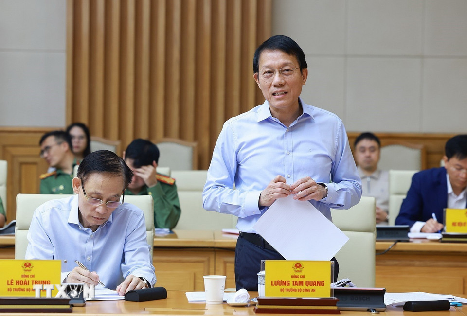Đại tướng Lương Tam Quang, Bộ trưởng Bộ Công an, Phó Trưởng Ban Thường trực Ban Chỉ đạo An ninh mạng quốc gia phát biểu. (Ảnh: Dương Giang/TTXVN)