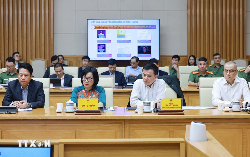 Các đại biểu tham dự Phiên họp thứ nhất của Ban Chỉ đạo An ninh mạng quốc gia. (Ảnh: Dương Giang/TTXVN)