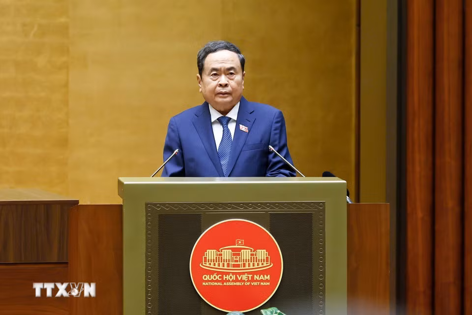 Chủ tịch Quốc hội Trần Thanh Mẫn phát biểu khai mạc Kỳ họp không thường lệ thứ nhất, Quốc hội khoá XVI. (Ảnh: Doãn Tấn/TTXVN)