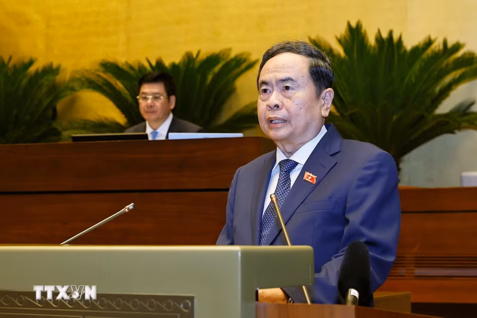 Chủ tịch Quốc hội Trần Thanh Mẫn phát biểu khai mạc Kỳ họp không thường lệ thứ nhất, Quốc hội khóa XVI. (Ảnh: Doãn Tấn/TTXVN)