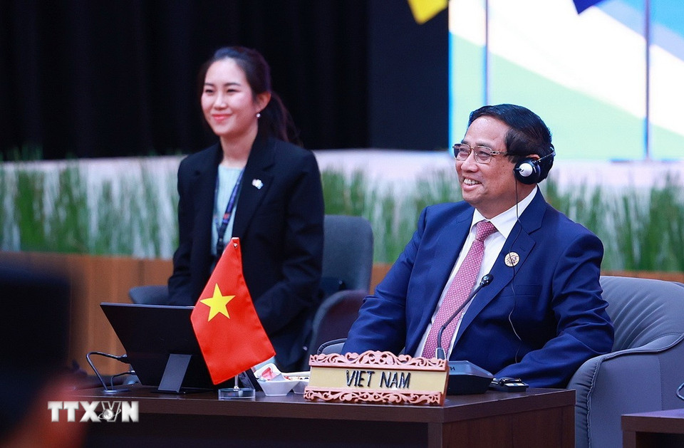 Thủ tướng Phạm Minh Chính phát biểu tại phiên Đối thoại của lãnh đạo ASEAN với thanh niên ASEAN. (Ảnh: Dương Giang/TTXVN)