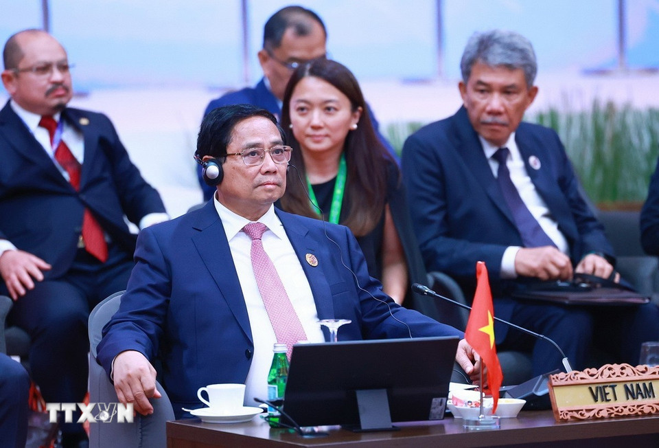 Thủ tướng Phạm Minh Chính phát biểu tại phiên Đối thoại của lãnh đạo với thanh niên ASEAN. (Ảnh: Dương Giang/TTXVN)