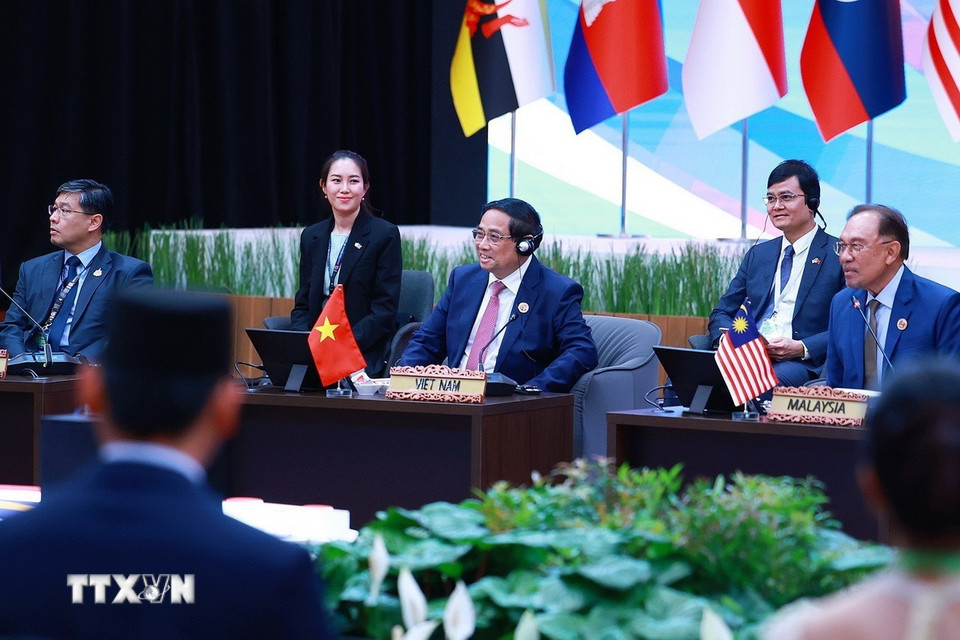 Thủ tướng Phạm Minh Chính dự và phát biểu tại phiên Đối thoại của lãnh đạo ASEAN với thanh niên ASEAN. (Ảnh: Dương Giang/TTXVN)